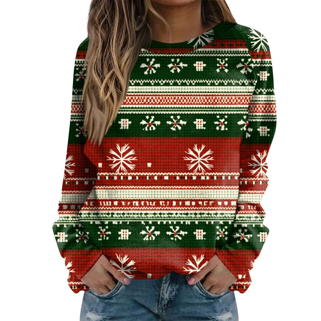 Women's Fashion Casual Long Sleeve Christmas Printed Neck Sweatshirt Top