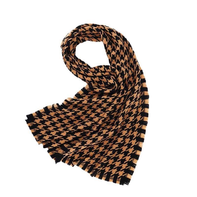 100% Wool Houndstooth Scarf Women Men Winter Warm Long Shawl Chic Elegant Wrap