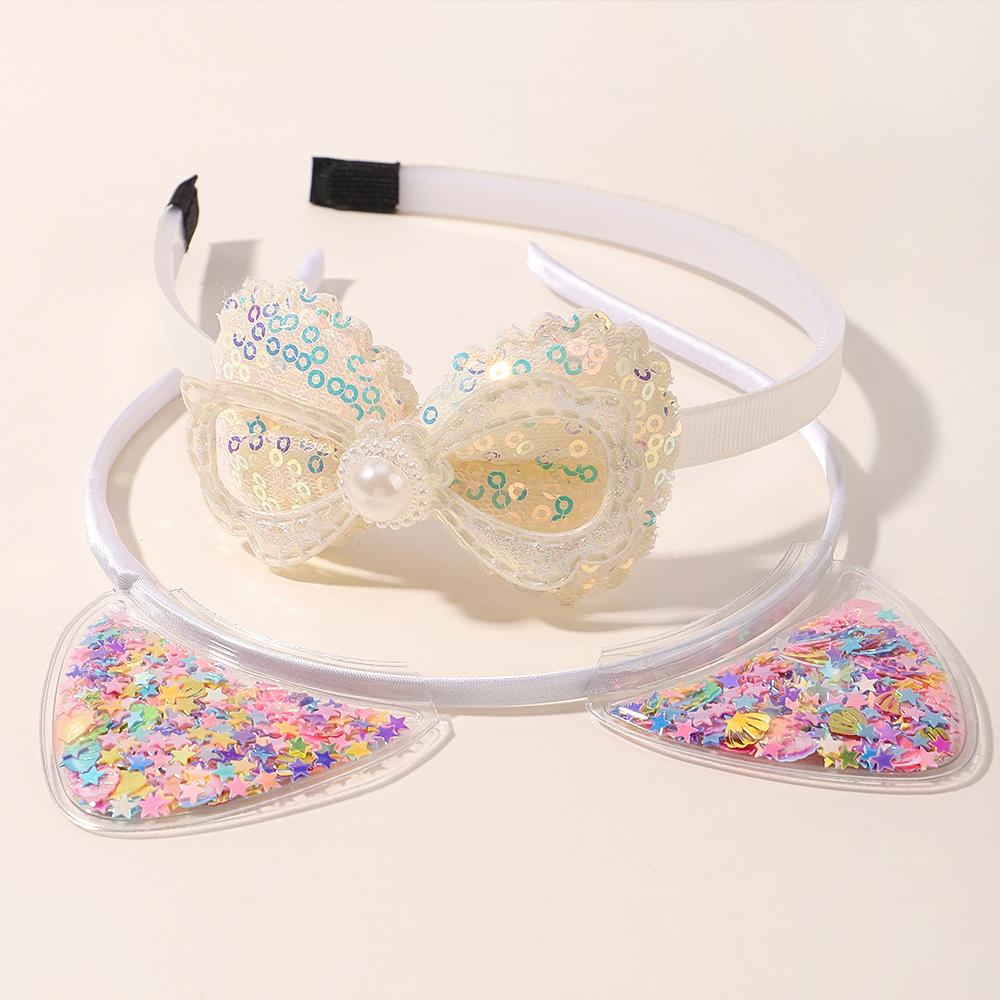 2 buc/lot Bandă de Păr pentru Fete Cerc de Păr Minunat Petrecere Paiete Fundă Bentiță Transparentă Coroană Urechi Bandă de Păr Nisip Mișcător pentru Copii