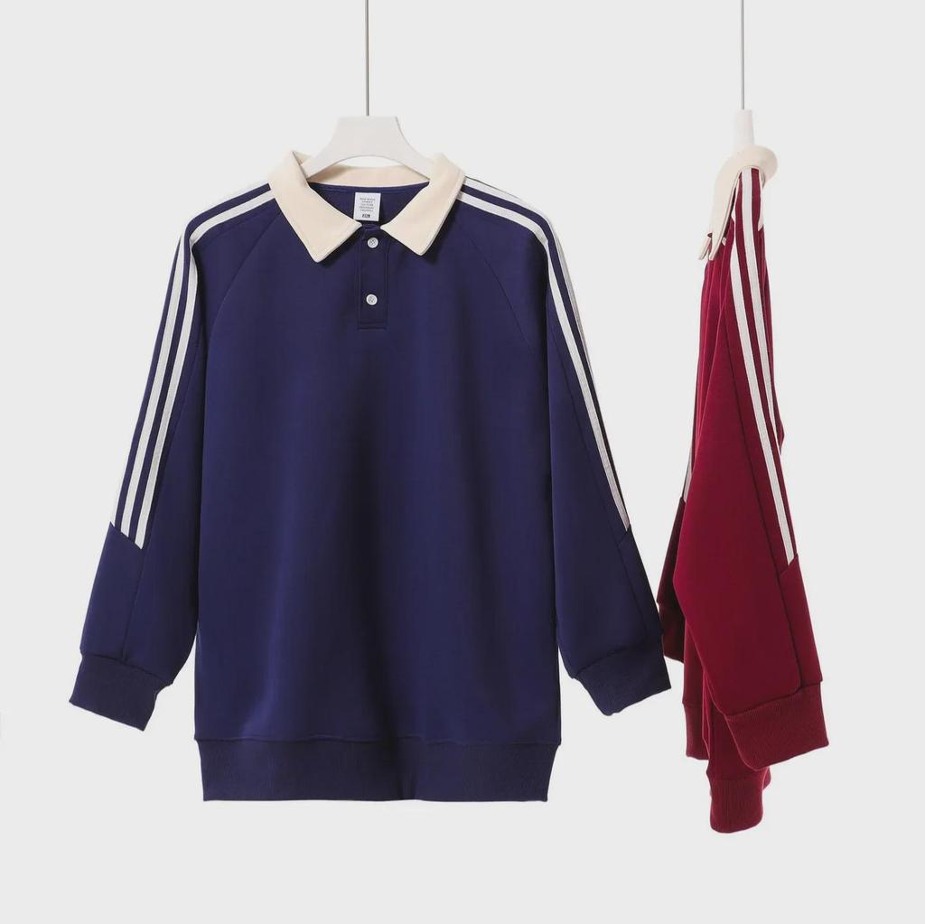 American Retro College Style Striped Pullover: Loose Fit, Round Neck, Long Sleeve Sweatshirt