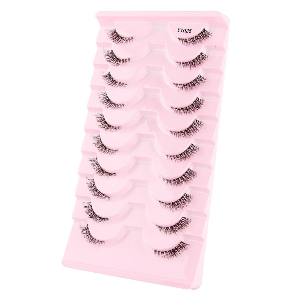 10 Pairs Transparent Band Half Eye Cat Eye False Eyelashes - 3D Layered, Natural, Thickening & Lengthening