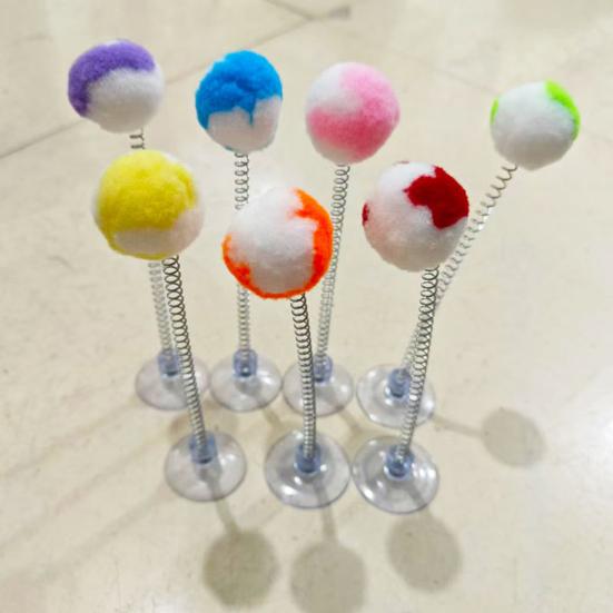 2Pcs Cat Spring Toy with Suction Cup Spring Plush Ball Cat Teaser Interactive Fluffy Pompom Cat Toy for Indoor Kitten Jumping Exercise