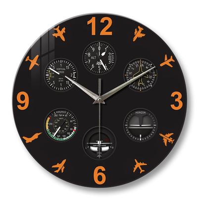 1 Stück Glaswanduhr, Wanduhr im Flugzeug-Armaturenbrett-Design, lautlose Uhr, Heimdekoration, das ideale Geburtstagsgeschenk für Piloten