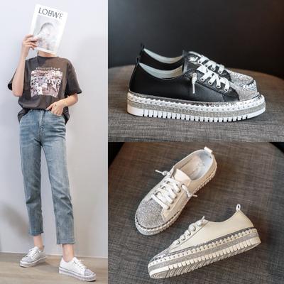New Women Shiny Rhinestones Shoes Four Seasons Casual Sneakers Women Stylish Sport Shoes Lace-Up Sneakers Shoes