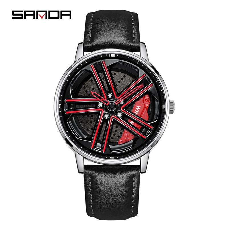 SANDA Happy People Fashion Men Watches Top Luxury Quartz Watch Waterproof 360 Rotating Car Wheel Dial Watch For Male Sport Clock