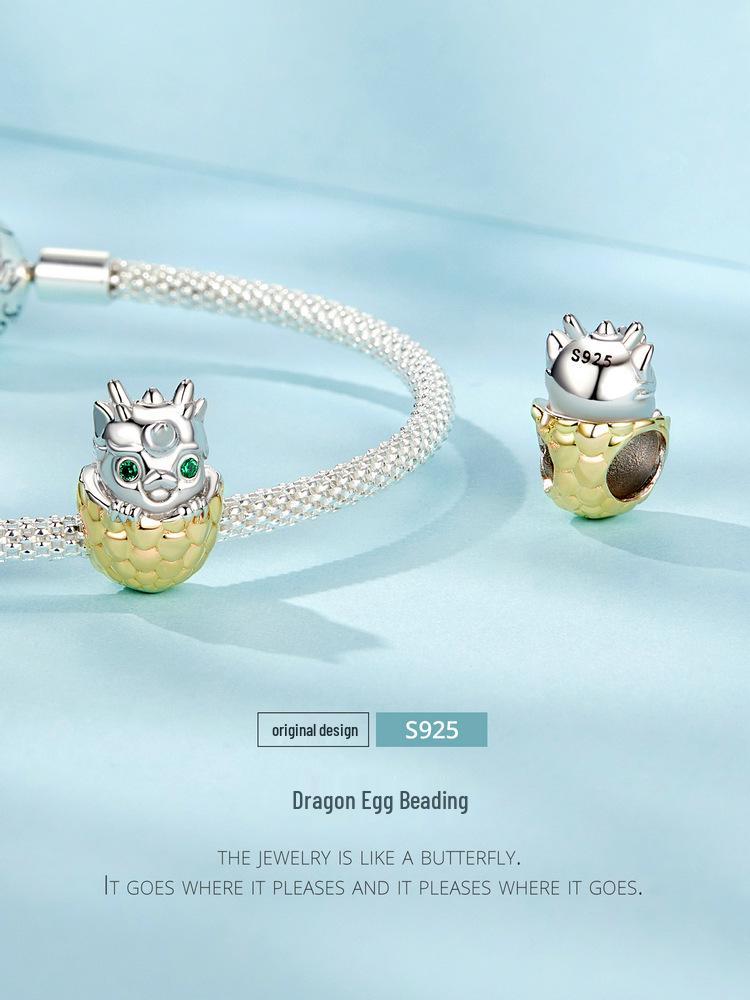 Silver Ziyun Dragon Egg DIY Beaded Bracelet, S925 Sterling Silver, New Year's National Trend Style.