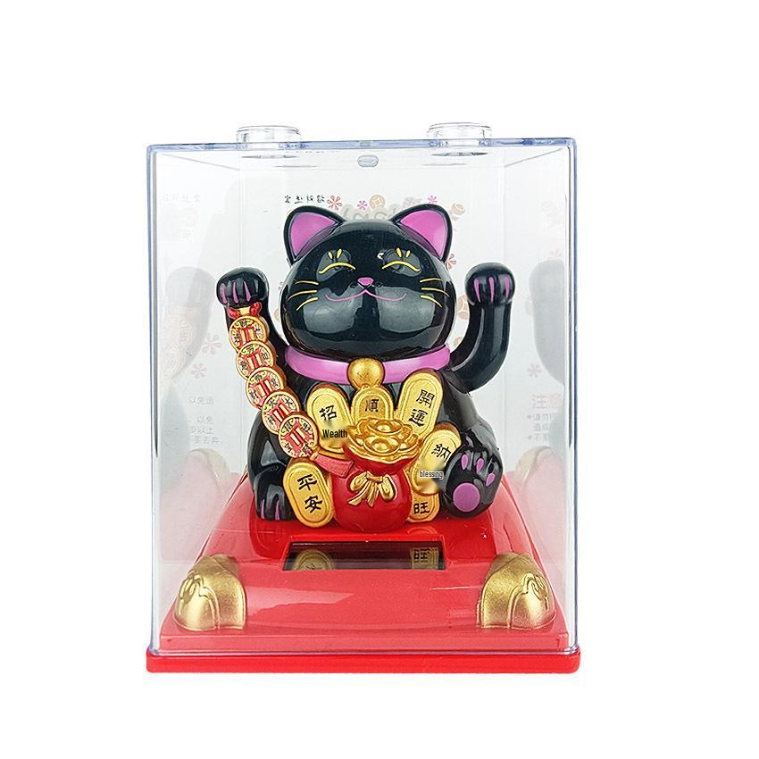 Y Solar Fortune Cat Waving Hand Ornament: Light-Powered Decor for Car, Living Room, or Office Desk