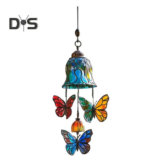 Butterfly Wind Chime Metal Stained Glass Wind Chime Hanging Decoration for Indoor Outdoor Garden Patio Porch Home Decor