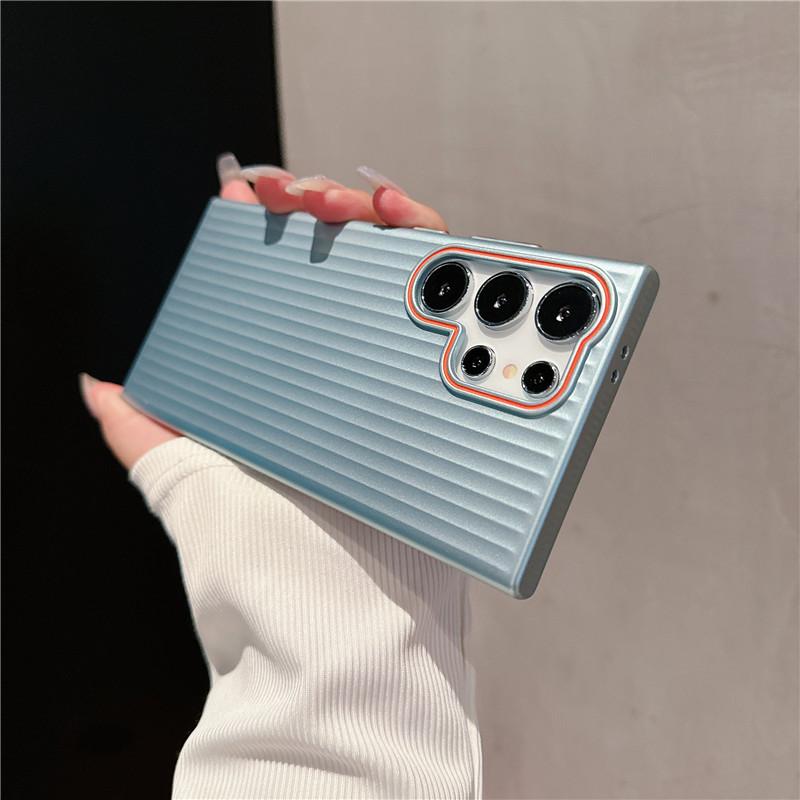 For Samsung Galaxy S24 S23 S22 Plus Ultra Corrugated Grain Plating Metallic Paint Anti Fingerprint PC Shockproof Anti-Slip Back Cover Case Shell