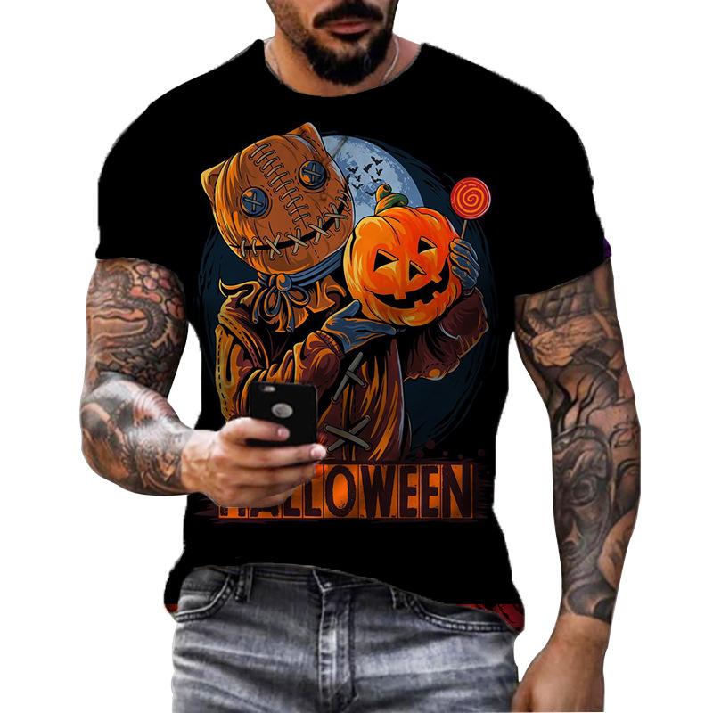Summer Round Neck 3D Halloween Print Top Fashionable Casual Short Sleeved Men's T-shirts