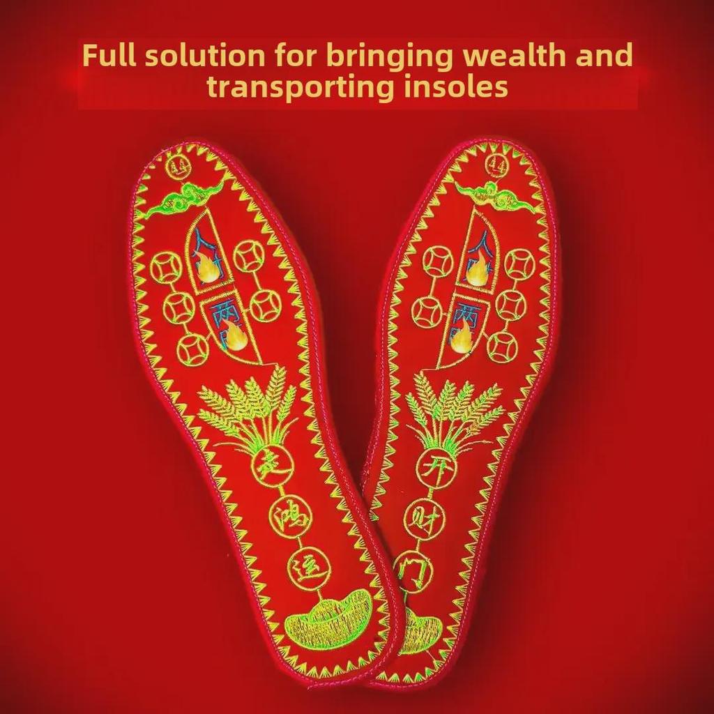 2025 Lunar Year Snake Five Emperors Yuanbao Red Embroidered Insoles for Men and Women - Five Elements Fortune Design