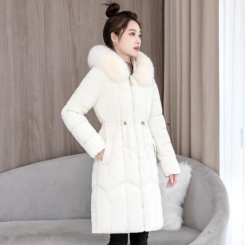 

Новая хлопковая куртка женская длинная приталенная осенне-зимняя с меховым воротником и капюшоном XXXL