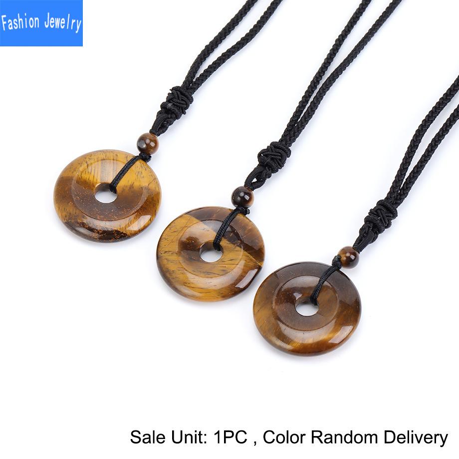 Natural crystal stone safety buckle pendant 30mm donut braided necklace fashion accessories