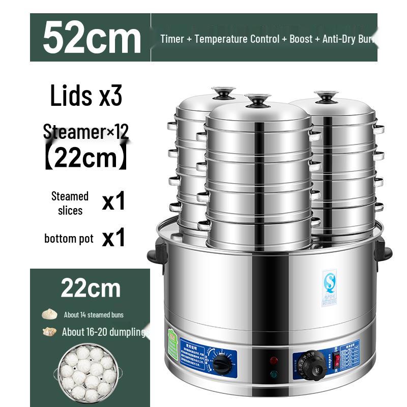Commercial Three-Hole Steamer for Xiaolongbao, Dumplings, Buns, and Breakfast Shop Use