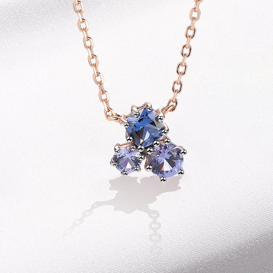 S925 Sterling Silver New Nano Tanzanite Rose Gold Color Separation Electroplating Necklace