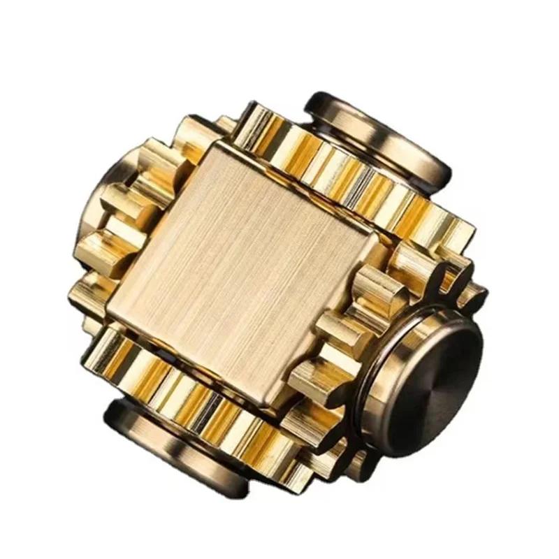 

Edc Pure Brass Fidget Spinner With Real Gear Gyro 4Gear Metal Stress Hand Spinner For Adult Decompression Fun Toy Christmas Gift