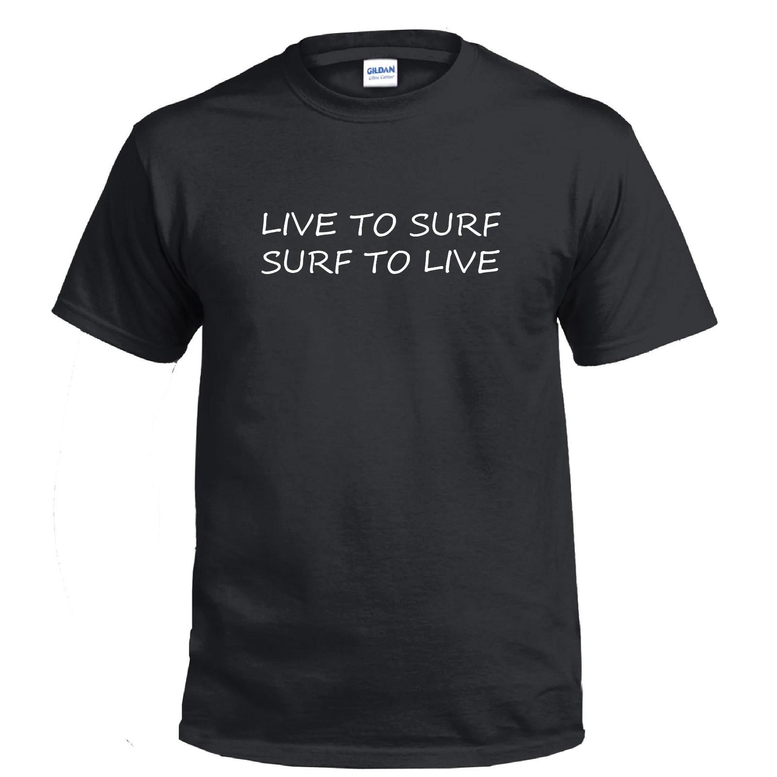 Live To Surf Ocean Water Surfer Surf Board Palm Tree Sun Summer Cotton T-Shirt 3XL