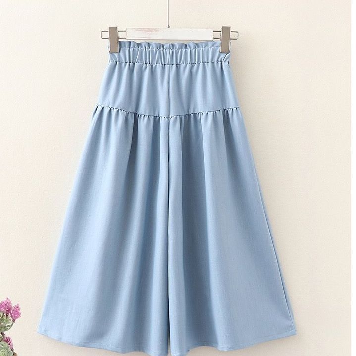 Mädchen Weitbeinige Hosen Sommer Dünne Seide Baumwolle 5-Nadel-Hose, Atmungsaktiv Mittlere Größe Kinder Sommer Mode Cropped Hosen