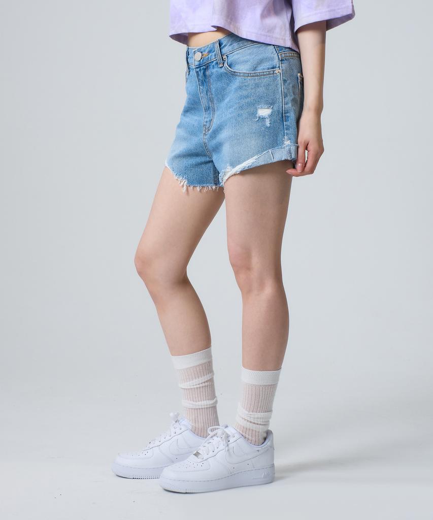 UNKNOWN PLANET Roll-Up Slit Mini Denim Shorts Blue