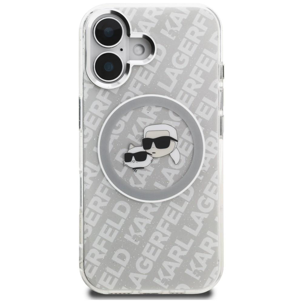 Karl Lagerfeld IML Glitter Karl & Choupette Heads Logo MagSafe Case for iPhone 16 Gray