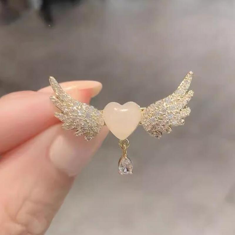 Fashion Heart Wings Crystal Brooches For Women Girls Boutique Badges Lapel Pin Accessories Brooch