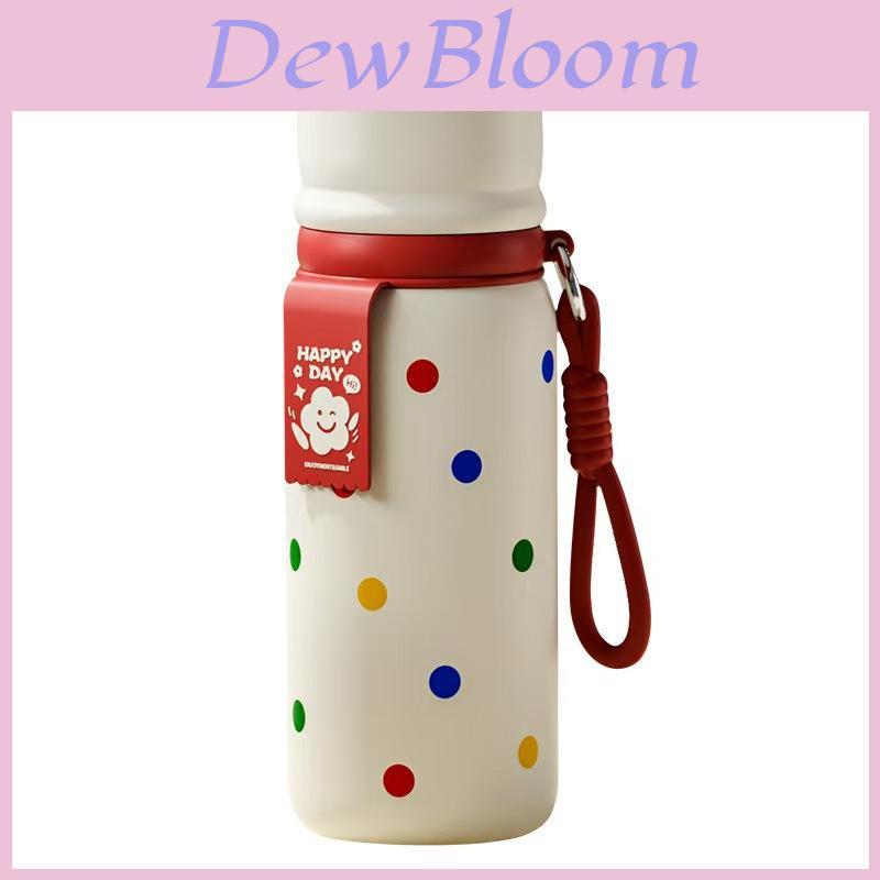 Polka Dot Insulated Bottle For Girls With Straw And Carrying Cord For School And Travel