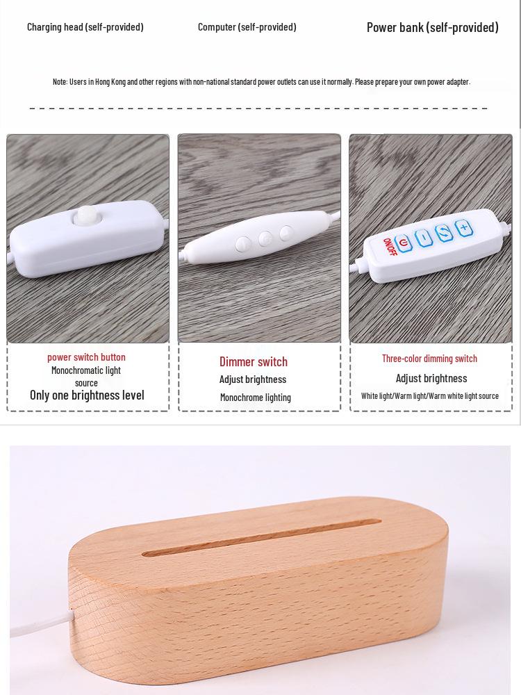 Oval Touch-Control LED Night Lamp with USB, Beech Wood Base