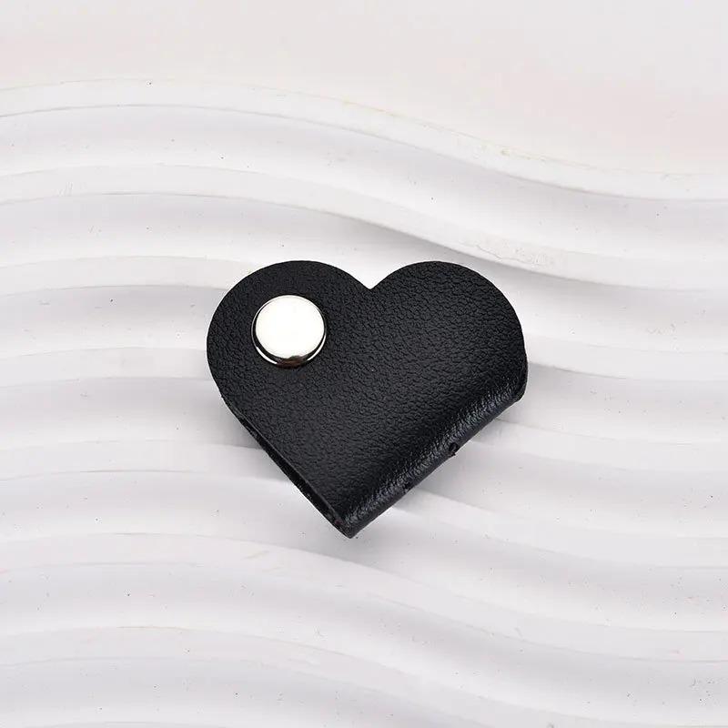 1pc Mini Heart Shape Cable Organizer Vintage Earphone Wire Data Line Clips Cable Winder Tie PU Leather Wire Organizer
