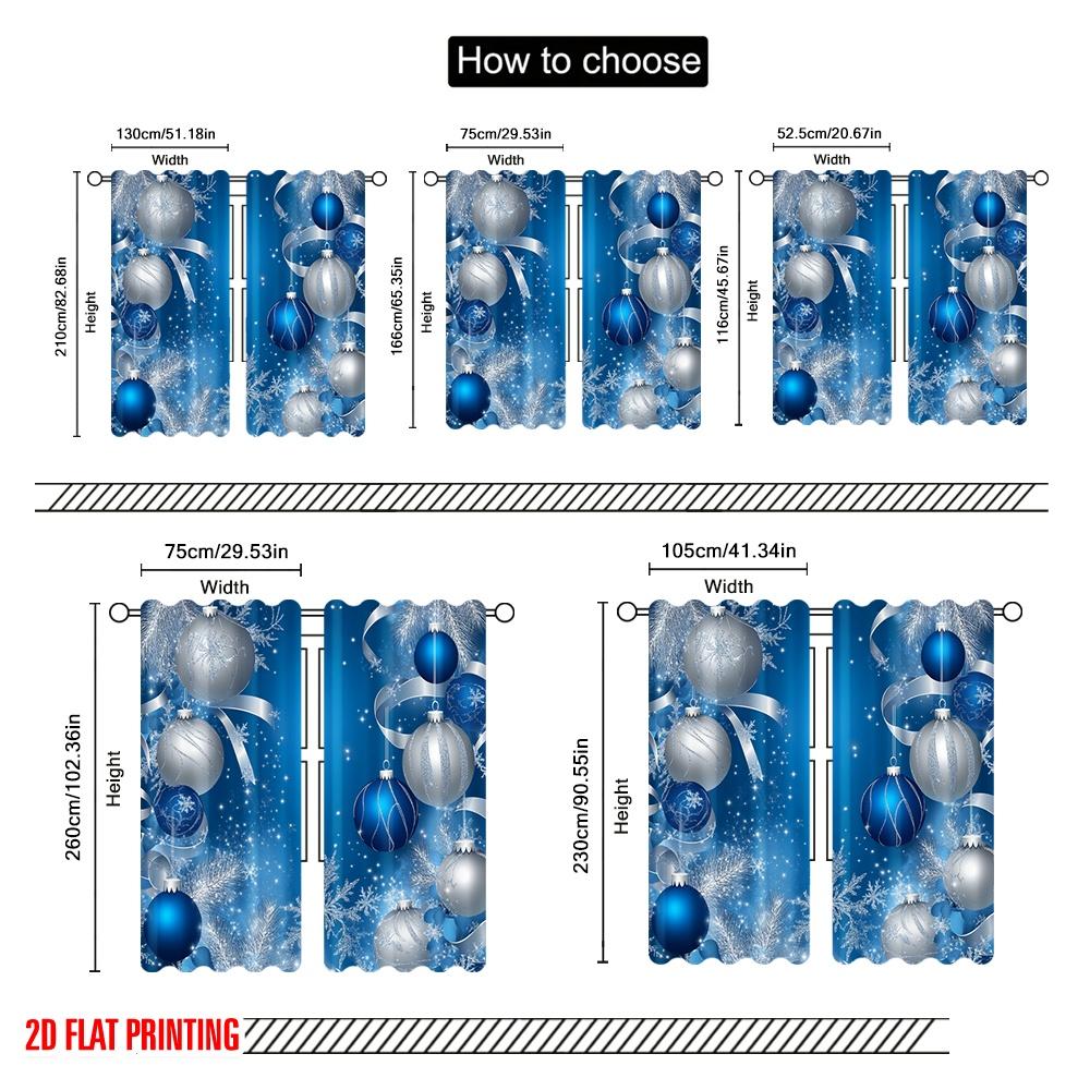 2pcs,2D plane printing Pattern Curtains Blue Silver Christmas Ornaments 100% Polyester (without rod) All Seasons Perfect for