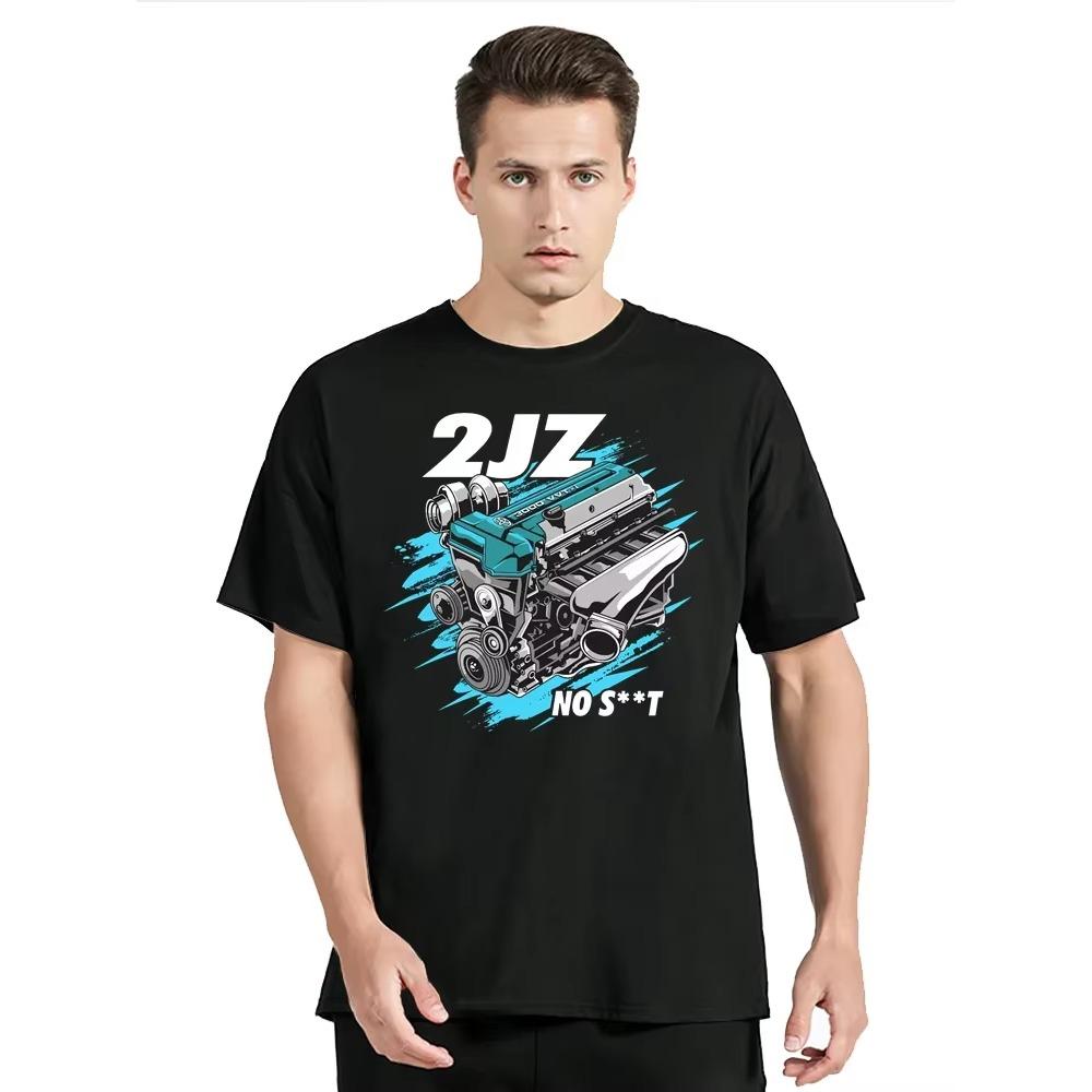 Japan Car 2JZ Engine Turbo Tuning JDM Printing T-Shirt New Fashion Casual  O-Neck Tshirt Mans Clothing Oversized T Shirt