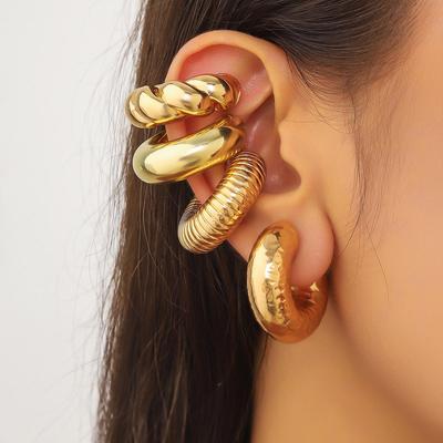 European & American Fashion Ear Cuff Set: Water Drop Textured, No-Piercing Stud Earrings