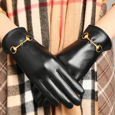 Women's Winter Warm Artificial Leather Gloves Thick Touch Screen Riding Fashion Top Sheepskin Gloves