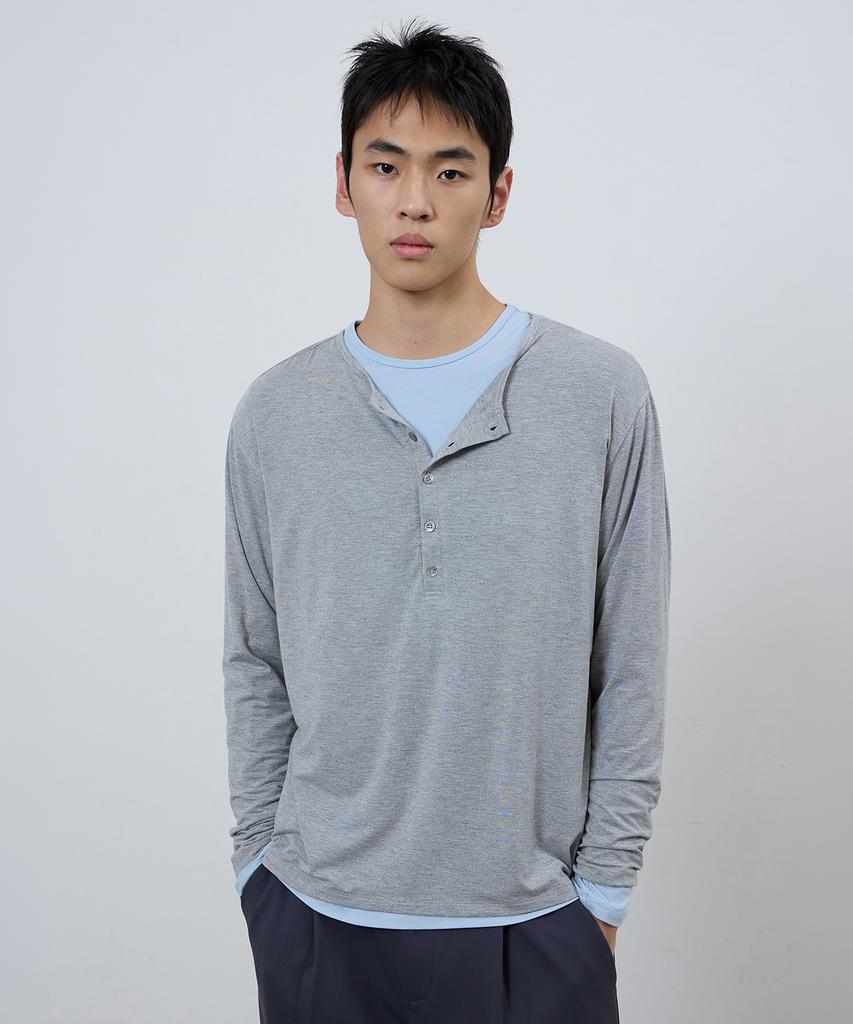MICHIKO LONDON SPORTS Soft Jersey Henley Neck Long Sleeve