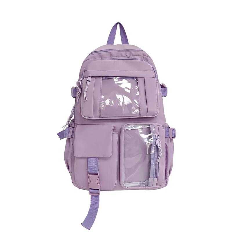 Cute Oxford Cloth Ita School Backpack, Multi-Pocket Breathable Bag for Girls & Ladies, Clear Window for Badges