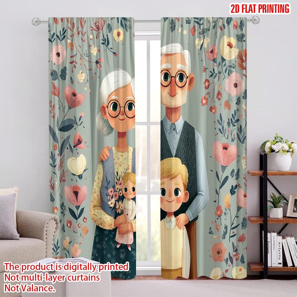 

2pcs,2D plane printing Pattern Curtains Grandparents Day Party Versatile Durable Polyester (without rod) Home Decor Use for 52.50 × 116.00 cm 2 pcs