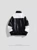 American Style PU Leather Men's Retro Motorcycle Jacket - Stand Collar, Color Block, Spring/Autumn Coat