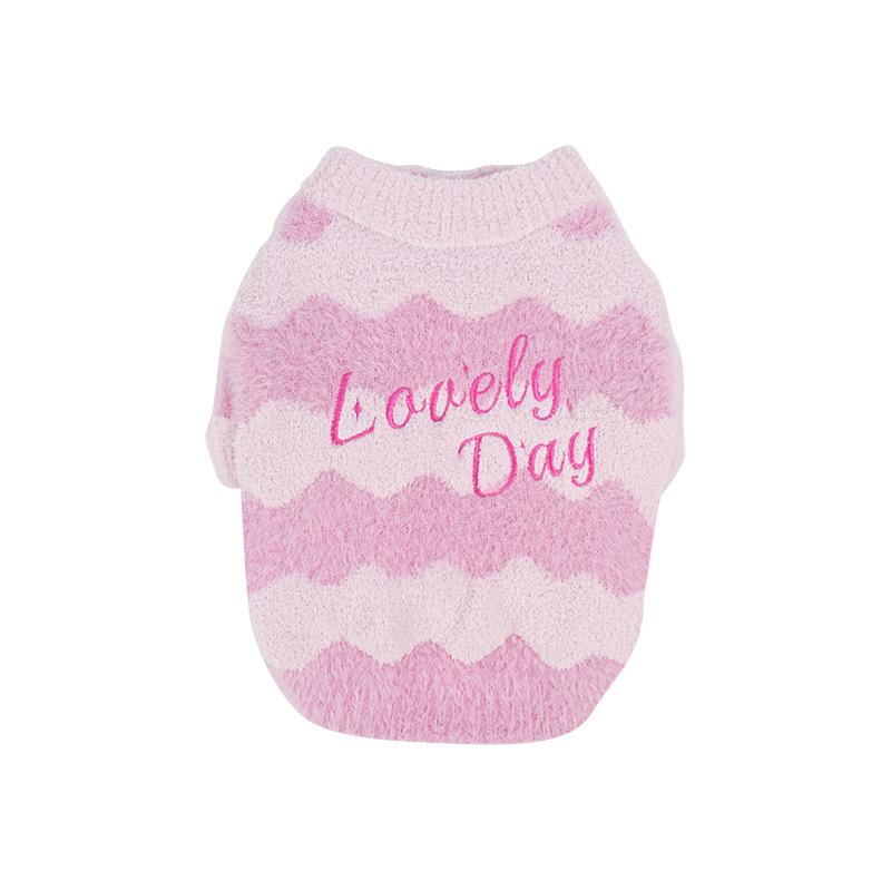 Pet clothing autumn and winter water ripple half-edge fleece pullover knitted sweater two legs three-dimensional embroidery warm dog sweater