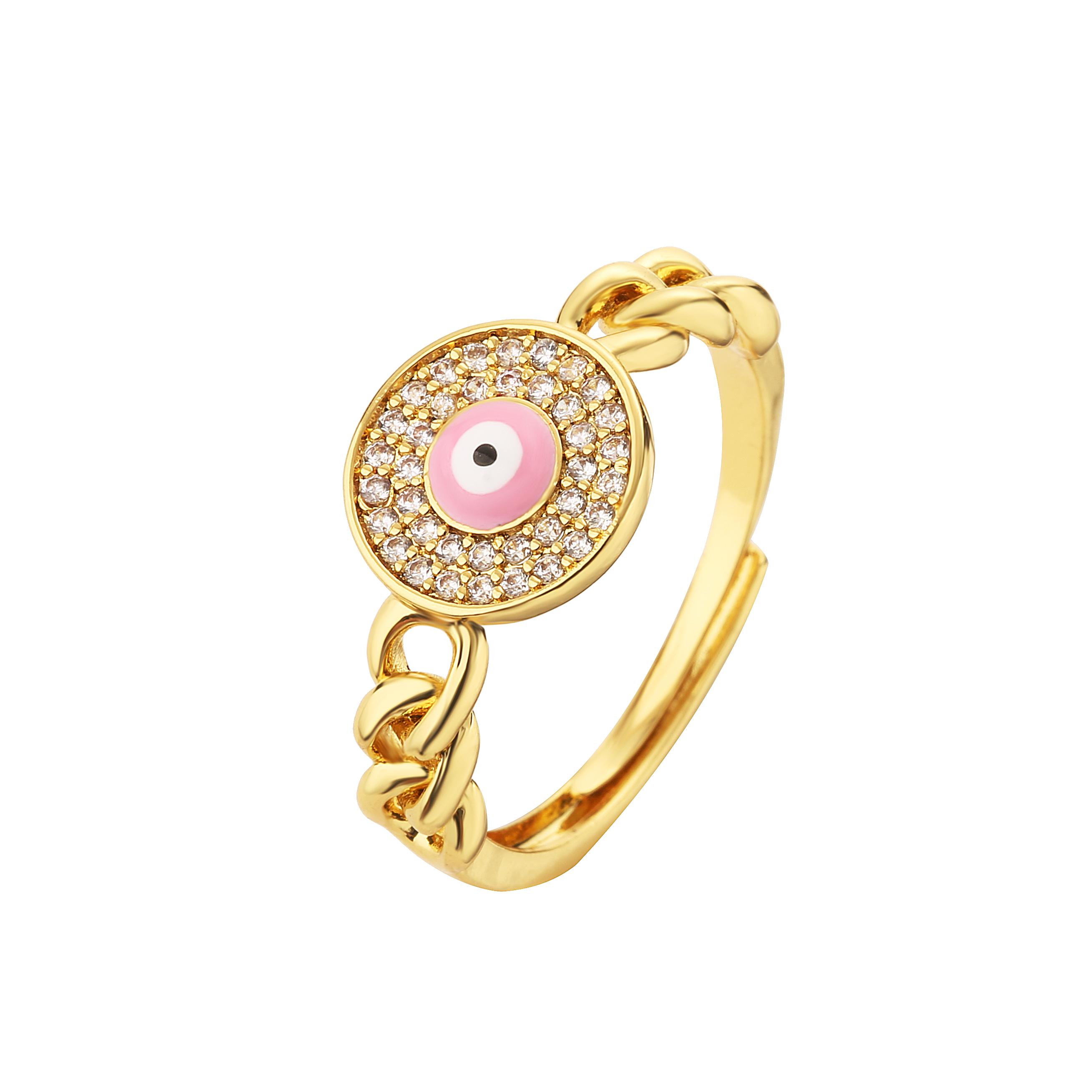 

HECHENG,Turkish Zircon Evil Eye Rings For Woman Open Adjustable Cooper Rings Round Eyes Enamel Zircon Wholesale Droppshipping resizable розовый