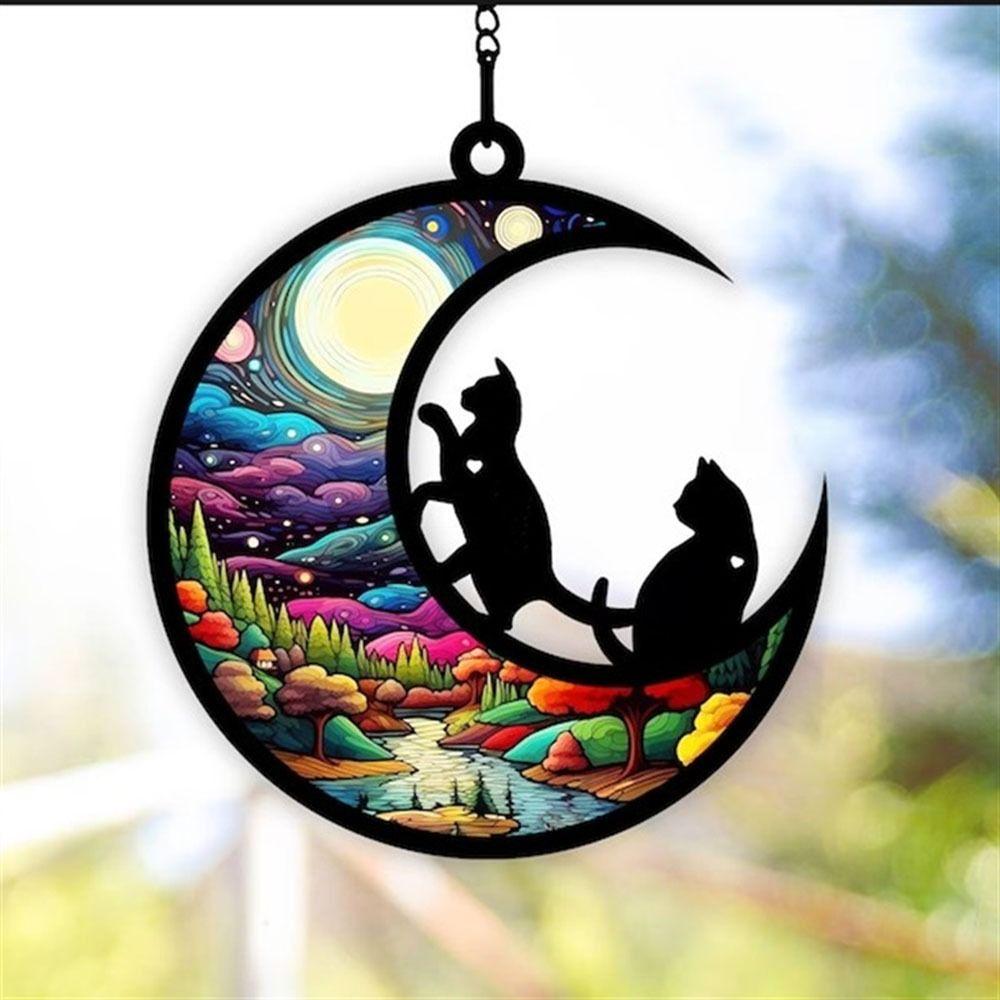 Acrylic Moon Shaped Cat Door Wreaths Home Decor Hanging Cats Garland Halloween Ornament  Halloween