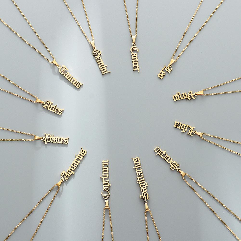 

Новое ожерелье с двенадцатью созвездиями из нержавеющей стали, подвеска с английскими буквами, персонализированная трендовая модная цепочка с воротником, женская