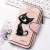 Women's Long Wallet Black Cat Design 3-Fold Card Holder with Multiple Pockets Printed Zipper Coin Purse for Cash ID Credit Cards Gift for Family