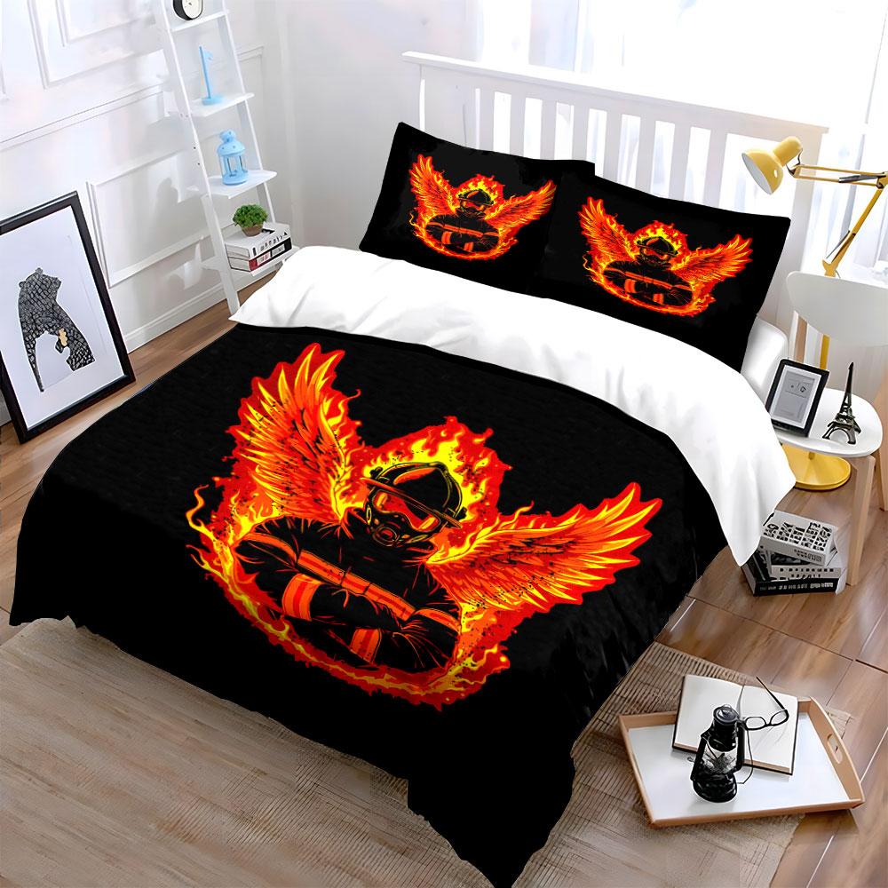 Feuerwehrmann Kunst Dekor Set Weiches Hautfreundliches Bettwäsche Set Enthält 1 Bettbezug Und 2 Kissenbezüge Geschenk
