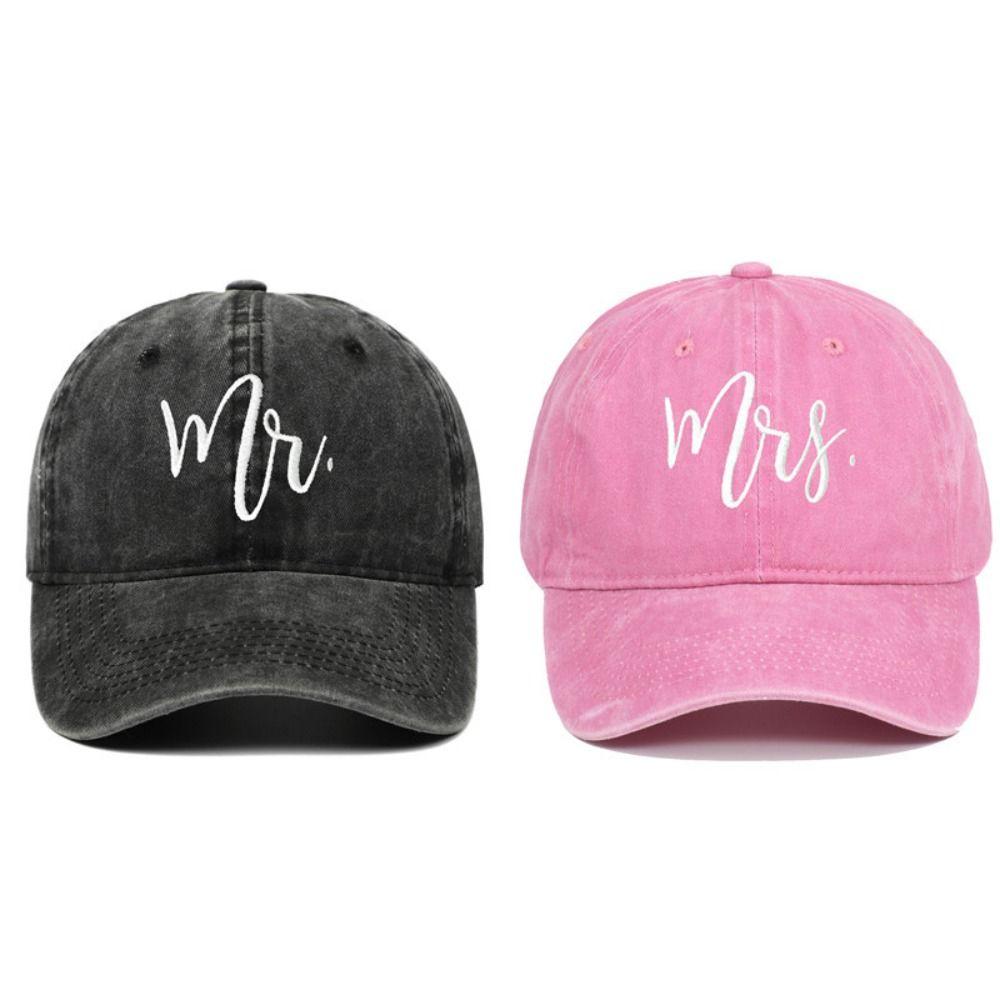 Adjustable Mr Mrs Embroidery Caps Washed Cotton Outdoor Sunscreen Hats Couple Baseball Hats