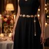 Vintage Gold Color Waist Chain for Women Elegant Hollow Oval Imitation Pearl Link Belly Chain Girl Beach Party Versatile Jewelry
