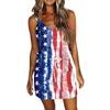 Women's Summer Sexy V-neck  Sleeveless Independence Day Printed Strapless Dress Beach Sun  Dress