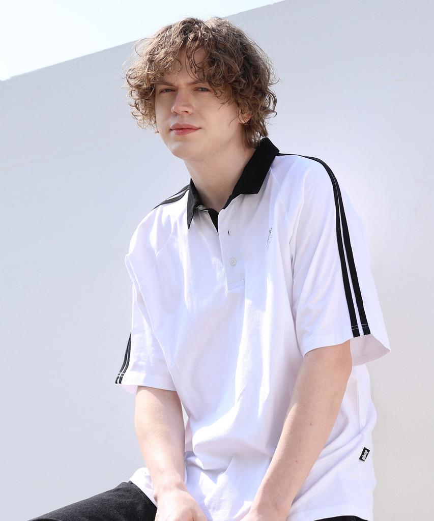 Yosemiti Raglan Rugby Collar Track Short Sleeve Tee White Yt-305