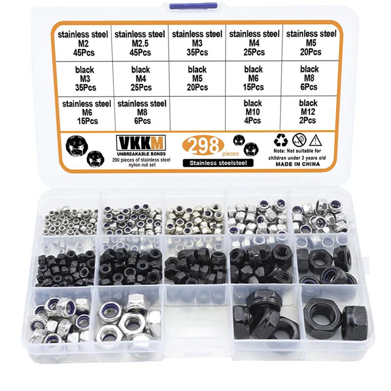 290 Pieces of Stainless Steel Nylon Nut Set
