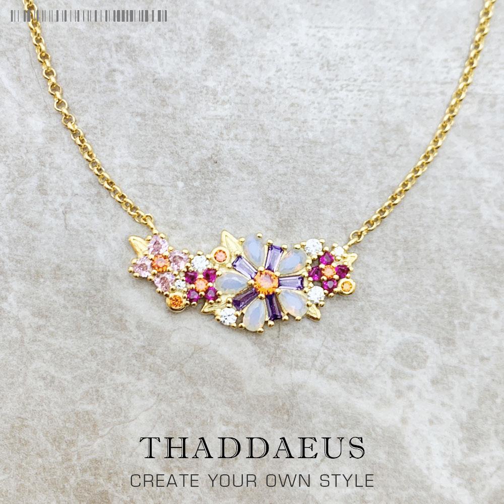 

Necklace Flowers Colourful Stones New Link Chain Fine Jewelry Europe 925 Stering Silver Romantic Gift For Women 45-50cm золотой