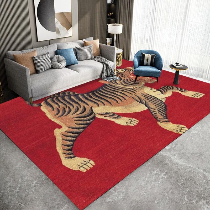 Retro Red Tiger Print Rug for Maximalist for Living Room Abstract Easy To Clean Bedroom Home Decor Soft Rug Beautiful Classic