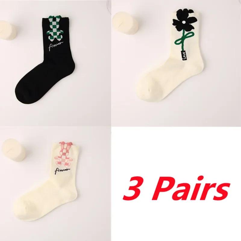 

3 пары/партия носков для женщин, хлопковые носки с оборками, короткие, дышащие, карамельного цвета, с вышитыми цветами, комплект на весну и осень Size Suit For 35-42